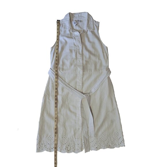 NWT OLD NAVY Cream Linen-Blend Sleeveless Tie-Belt Midi Shirt Dress Size Medium - Picture 3 of 7